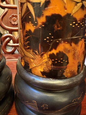 Lot 66 - A pair of tortoiseshell veneered vases
