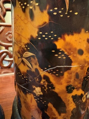 Lot 66 - A pair of tortoiseshell veneered vases