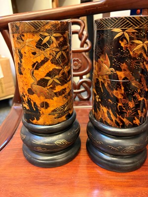 Lot 66 - A pair of tortoiseshell veneered vases
