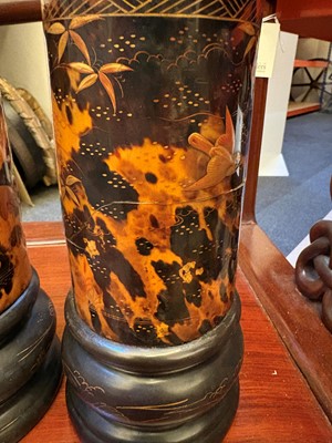 Lot 66 - A pair of tortoiseshell veneered vases