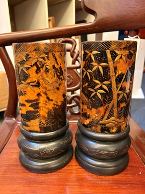 Lot 66 - A pair of tortoiseshell veneered vases