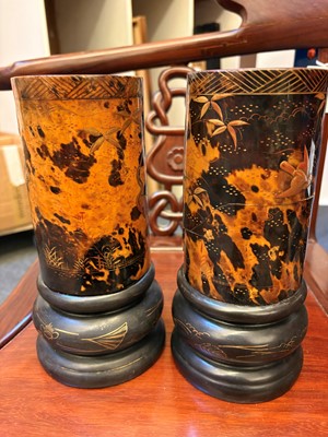 Lot 66 - A pair of tortoiseshell veneered vases