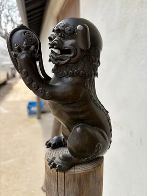 Lot 62 - A Chinese bronze Buddhist lion (shishi) incense burner