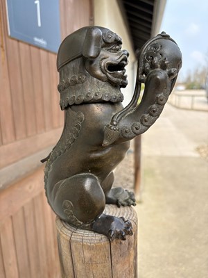 Lot 62 - A Chinese bronze Buddhist lion (shishi) incense burner
