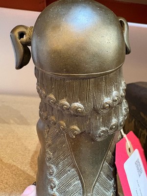 Lot 62 - A Chinese bronze Buddhist lion (shishi) incense burner