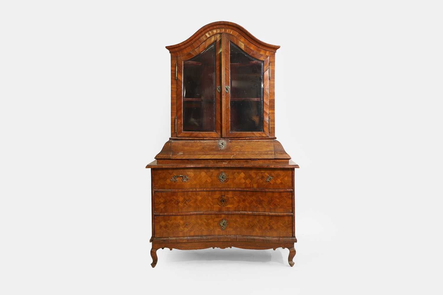 Lot 207 - A walnut bureau bookcase