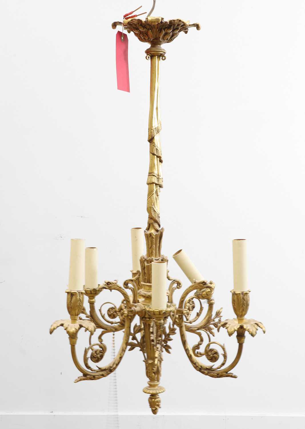 Lot 473 - An six branch gilt metal chandelier