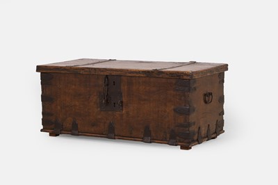 Lot 133 - A teak and iron-bound chest