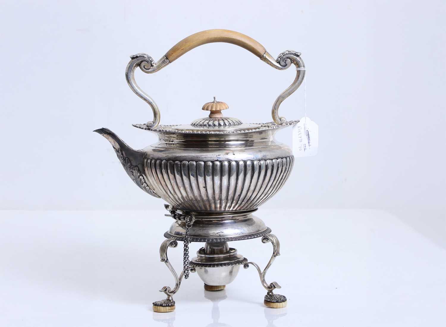 Lot 18 - A silver spirit kettle on stand