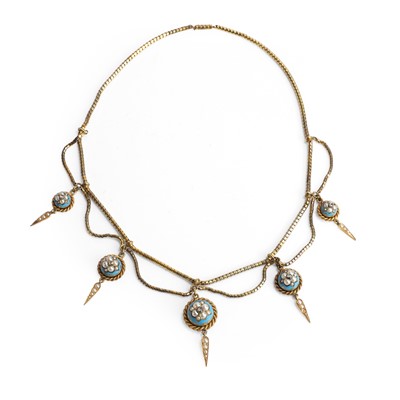 Lot 11 - A Victorian blue enamel and seed pearl necklace