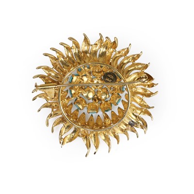 Lot 40 - A turquoise sunflower brooch