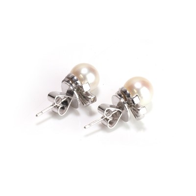 Lot 75 - A pair of cultured pearl and diamond earrings
