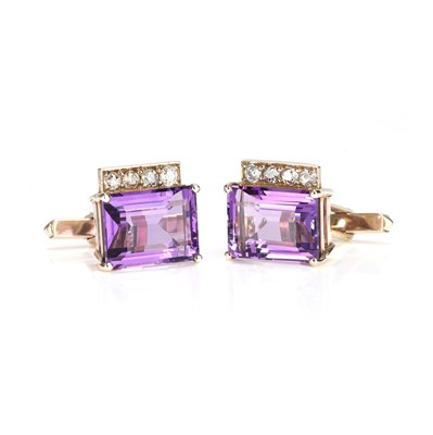 Lot 233 - A pair of amethyst and diamond cufflinks