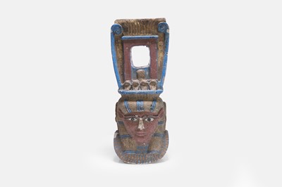 Lot 596 - An Egyptian-style carved and painted quartz Hathor column capital