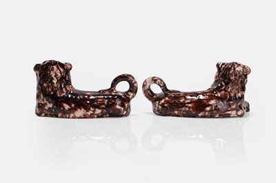 Lot 390 - A pair of Whieldon-type pottery lions