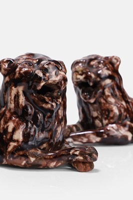 Lot 390 - A pair of Whieldon-type pottery lions