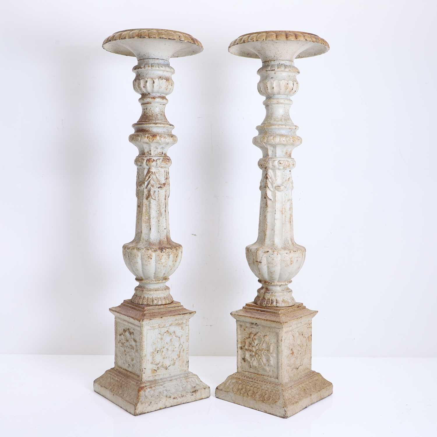 Lot 336 - A pair of large French cast iron candle stands