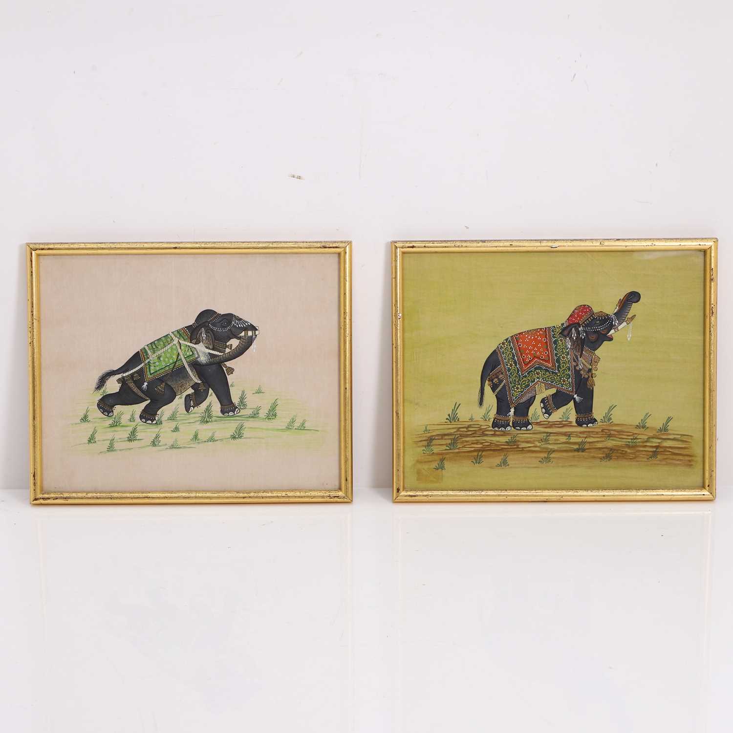 Lot 53 - A pair of Indian painted textile panels of caparisoned elephants