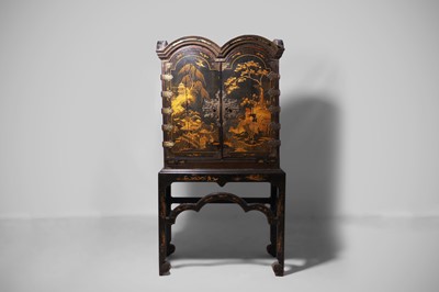 Lot A Queen Anne black-and-gilt japanned cabinet-on-stand
