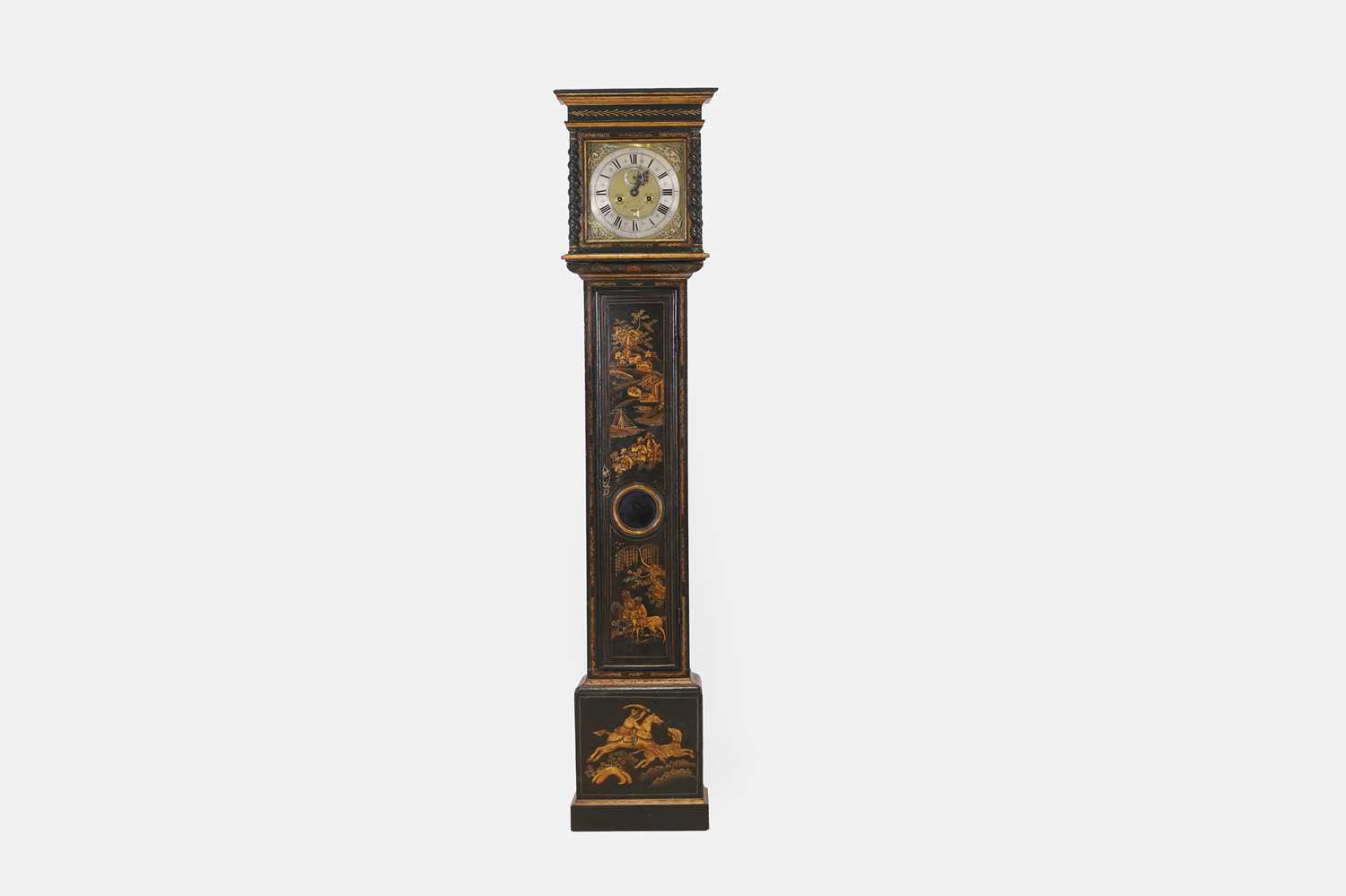 Lot 19 - A blue and gilt-japanned longcase clock