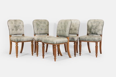Lot 204 - A set of five George IV-style mahogany and leather dining chairs by Robert Kime