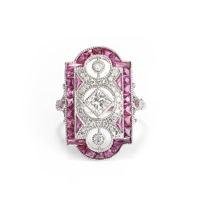 Lot 180 - A ruby and diamond plaque ring