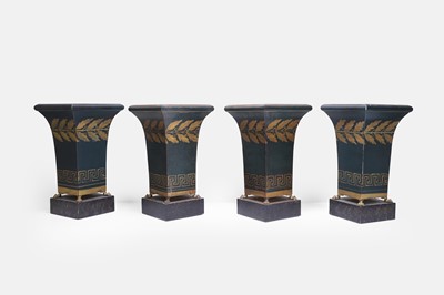 Lot 282 - A set of four Regency-style painted toleware vases