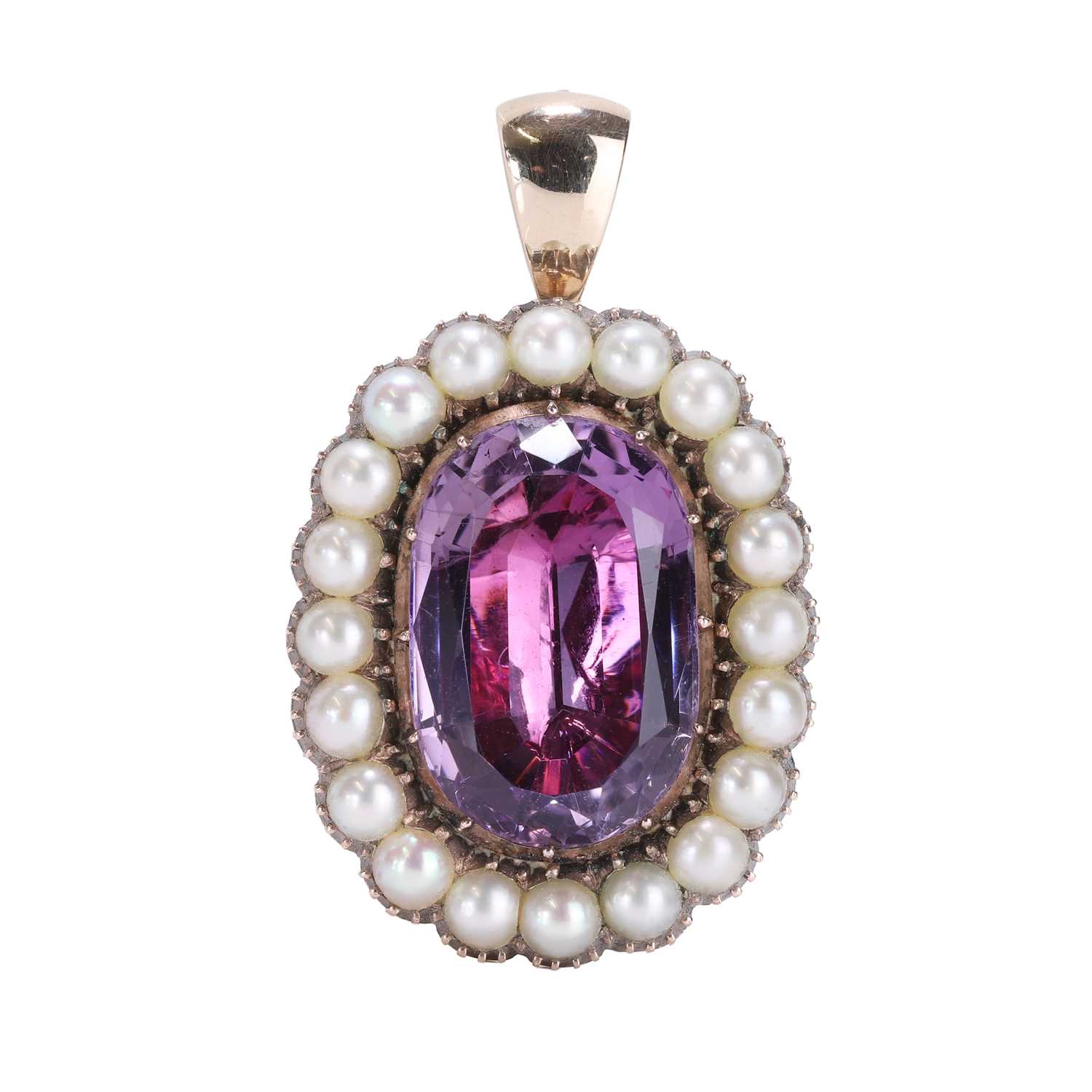 Lot 7 - A large antique pearl and amethyst pendant