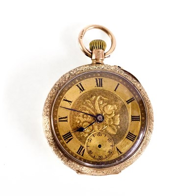 Lot 388 - A 9ct gold top wind open faced fob watch
