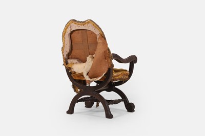 Lot 213 - An 'X'-framed walnut armchair