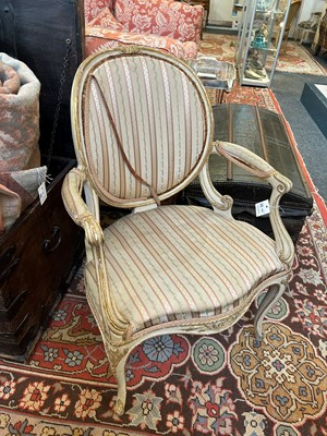 Lot 224 - A George III painted and parcel-gilt open armchair