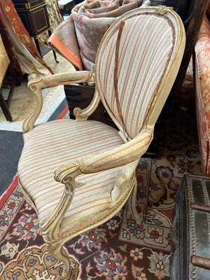 Lot 224 - A George III painted and parcel-gilt open armchair