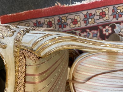 Lot 224 - A George III painted and parcel-gilt open armchair