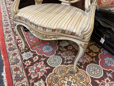 Lot 224 - A George III painted and parcel-gilt open armchair