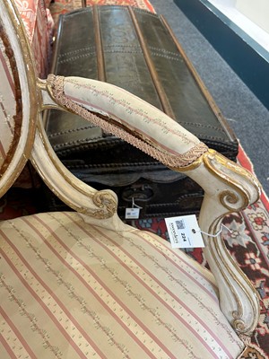 Lot 224 - A George III painted and parcel-gilt open armchair