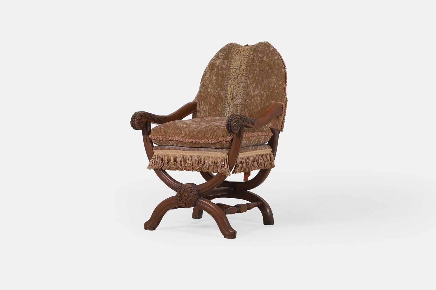 Lot 212 - A 17th-century-style oak 'X'-framed armchair