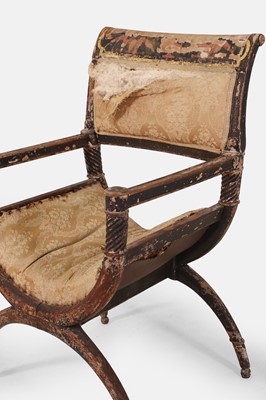 Lot 235 - A neoclassical beech 'X'-framed armchair