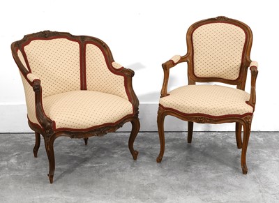 Lot 545 - A Louis XV style beechwood framed fauteuil