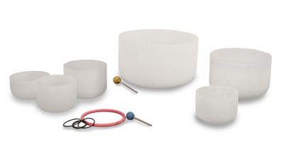 Lot 307 - Six frosted quartz sound bath singing bowls
