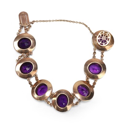 Lot 37 - A 9ct gold amethyst panel bracelet