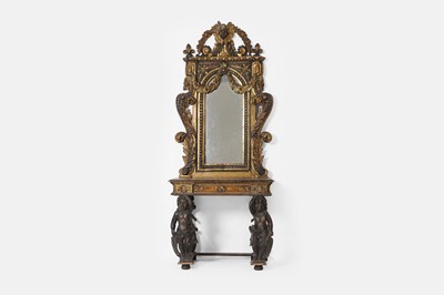 Lot 185 - A Renaissance-style painted and parcel-gilt wooden mirror and console table