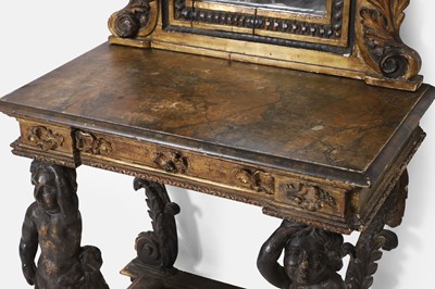 Lot 185 - A Renaissance-style painted and parcel-gilt wooden mirror and console table