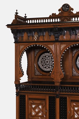 Lot 75 - An ivory, bone and mother-of-pearl inlaid walnut and hardwood 'Levantine' cabinet