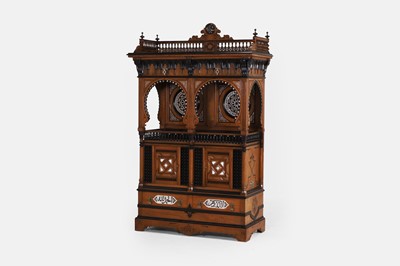 Lot 75 - An ivory, bone and mother-of-pearl inlaid walnut and hardwood 'Levantine' cabinet