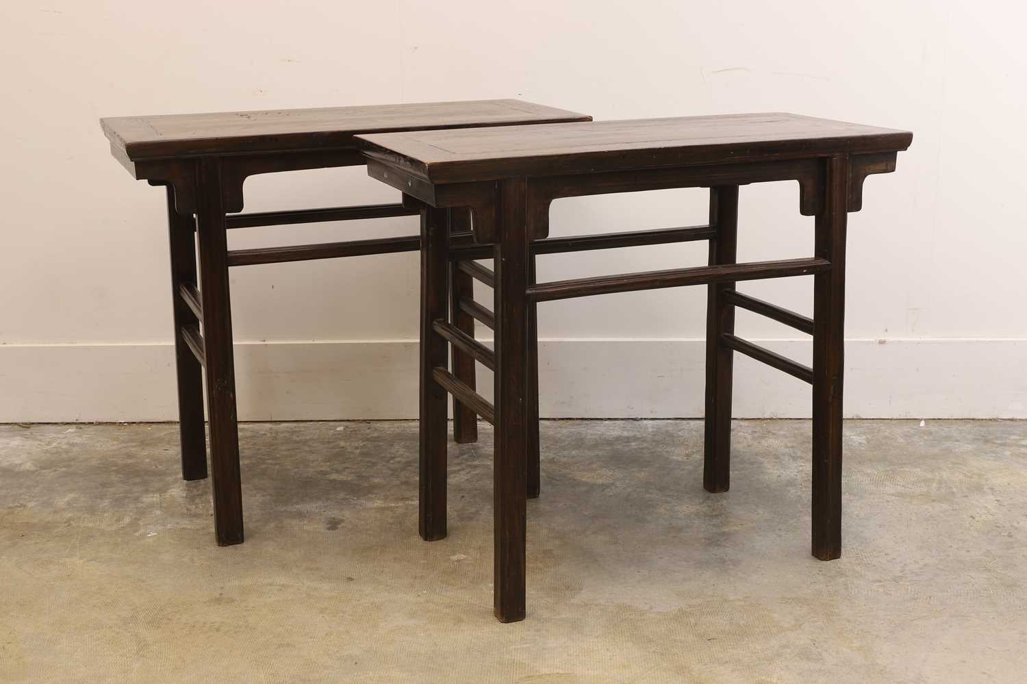 Lot 525 - A pair of elm altar tables