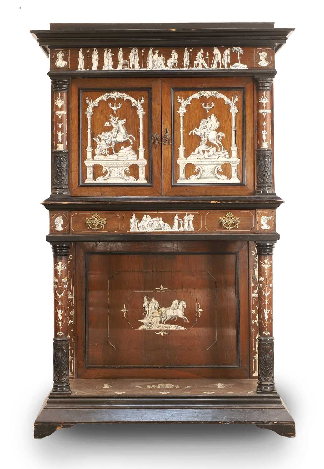 Lot 530 - A rosewood, ebonised, ivory and bone-inlaid cabinet