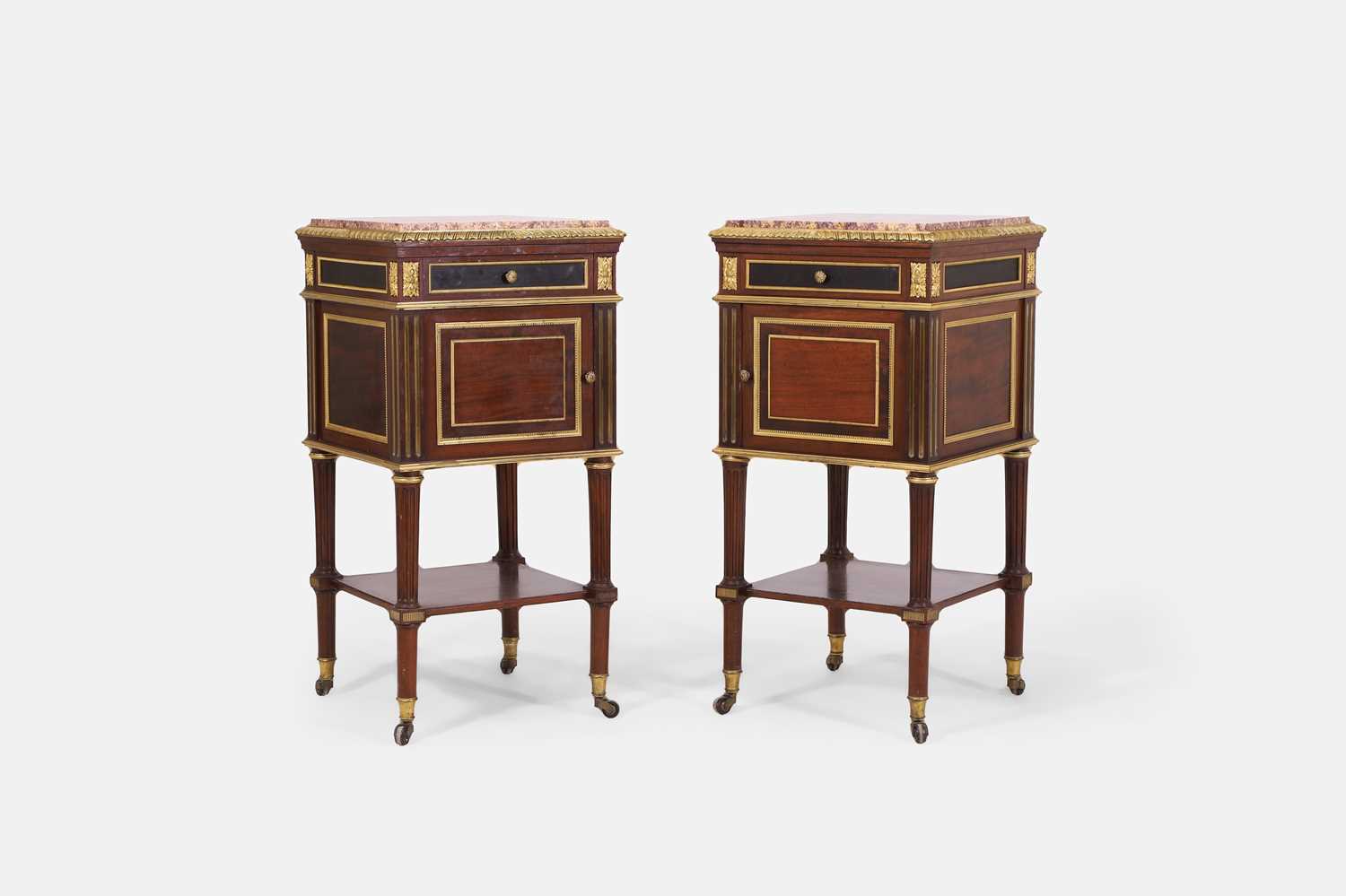 Lot 314 - A pair of Louis XVI-style mahogany and ormolu bedside tables