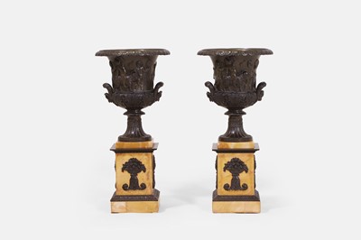 Lot 483 - A pair of grand tour patinated bronze 'Medici' vases