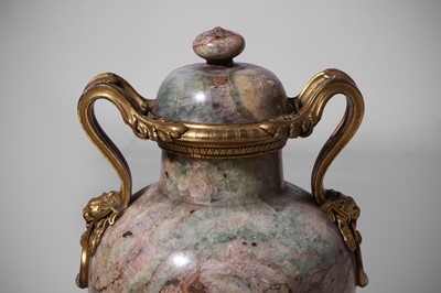 Lot 492 - A pair of Louis XV-style green fluorspar and ormolu vases