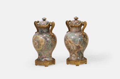 Lot 492 - A pair of Louis XV-style green fluorspar and ormolu vases